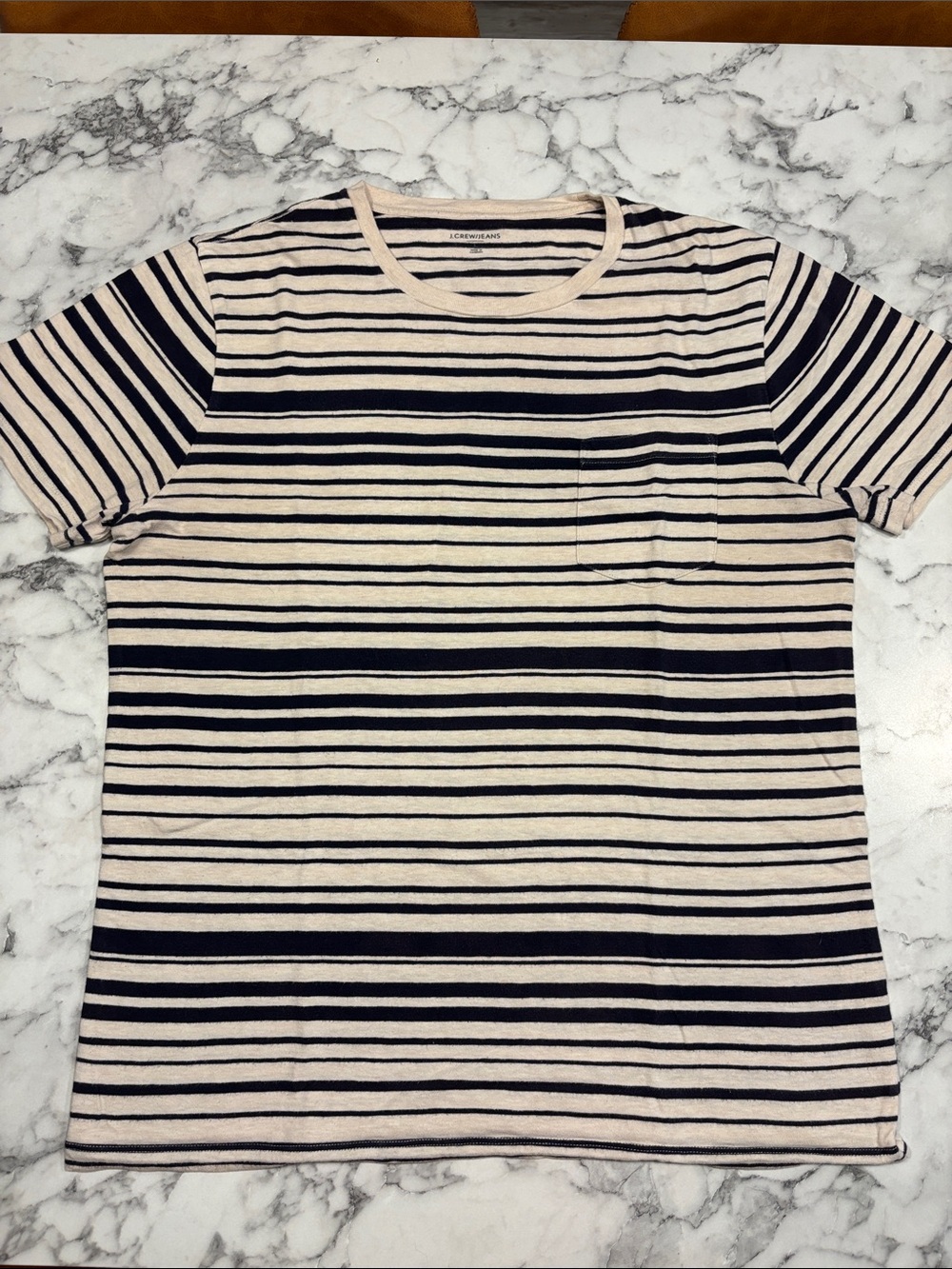 J. Crew Beige and Navy Striped Short-Sleeve Tee